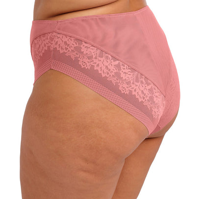 curvy woman wearing a pink plussize high leg high waist brief