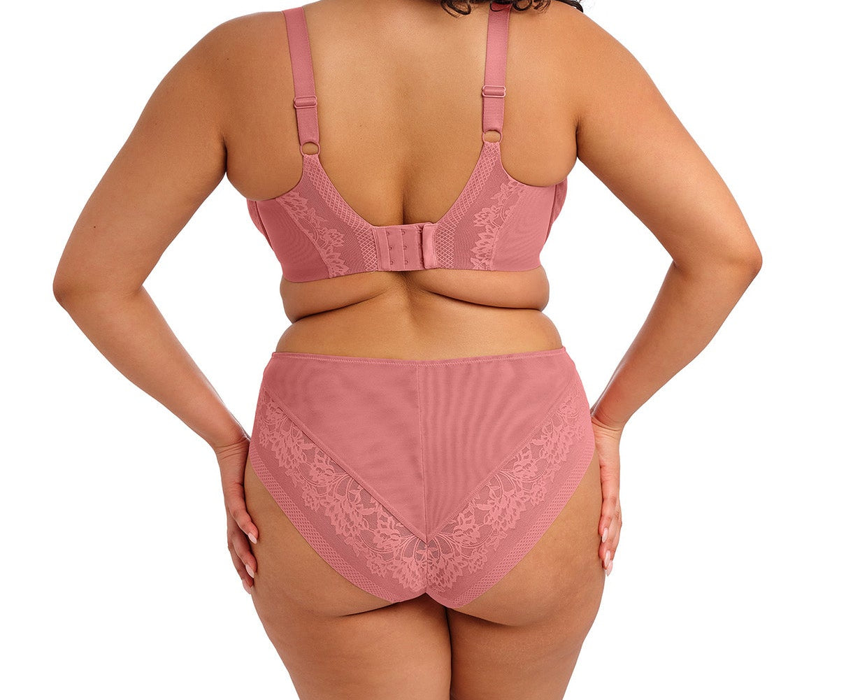 curvy woman wearing a pink plussize high leg high waist brief