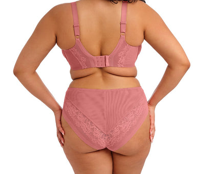curvy woman wearing a pink plussize high leg high waist brief