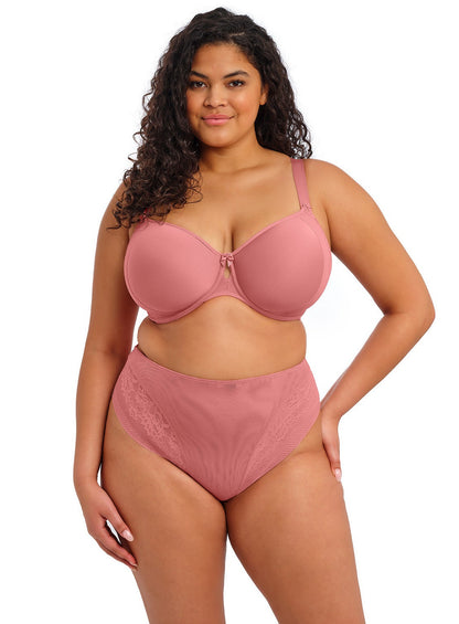 curvy woman wearing a pink big cup moulded spacer bra