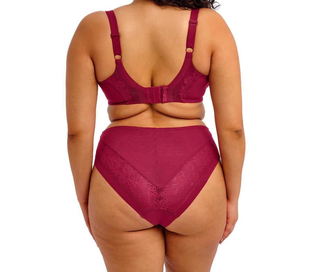 curvy woman wearing a red plussize high leg high waist brief
