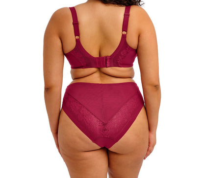 curvy woman wearing a red plussize high leg high waist brief