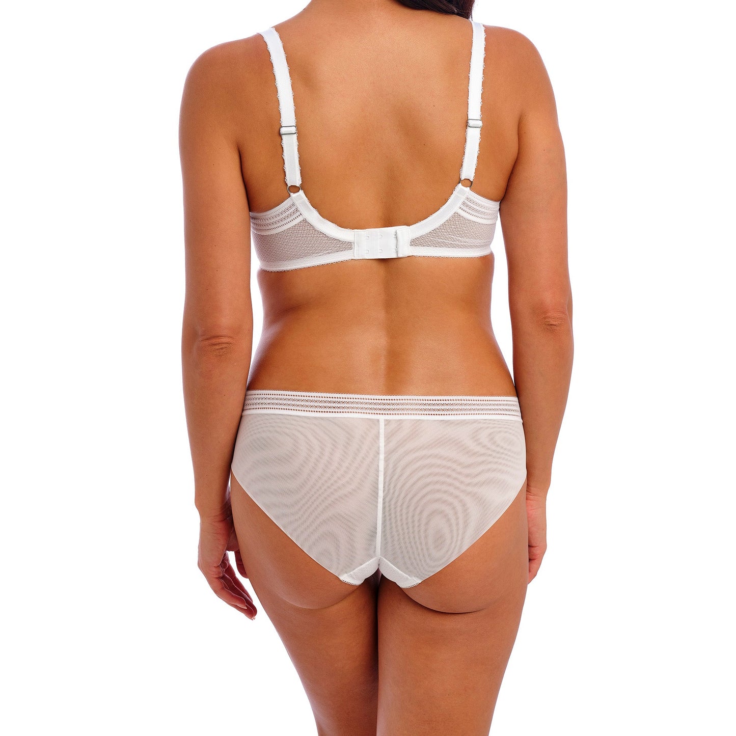 woman wearing white lace briefs