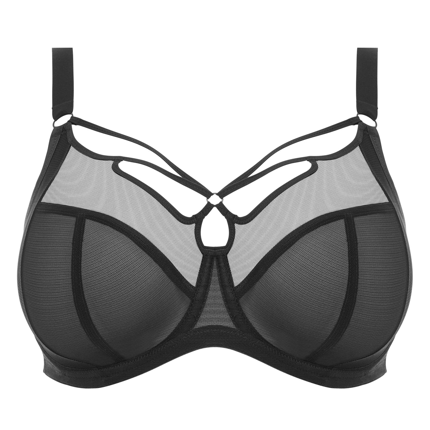 Black big cup mesh bra with decorative straps