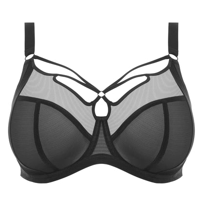 Black big cup mesh bra with decorative straps