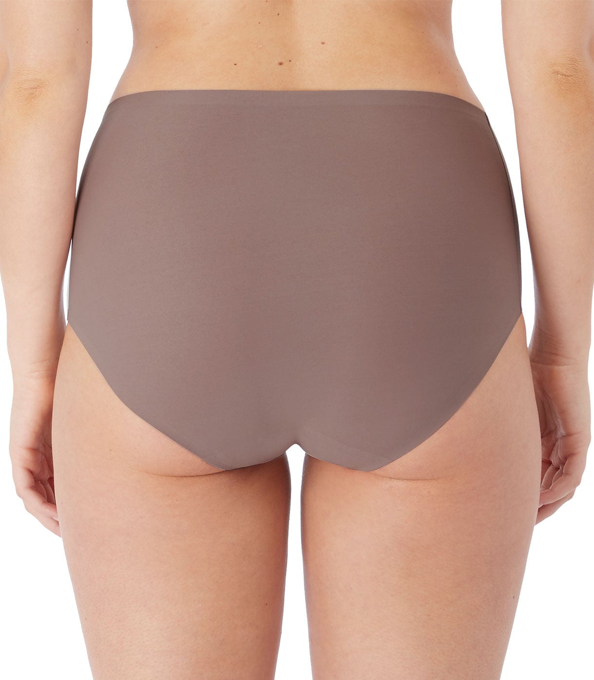 woman wearing an Invisible high waist stretch brief in taupe color