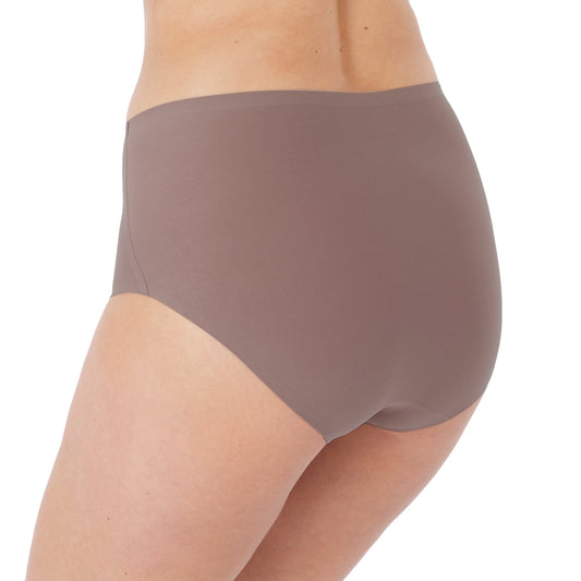 woman wearing an Invisible high waist stretch brief in taupe color