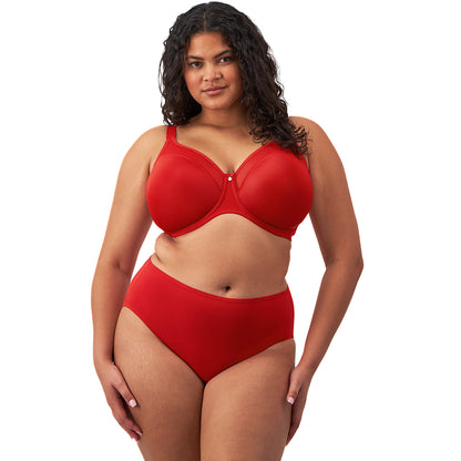curvy woman wearing a Red bra on a white background