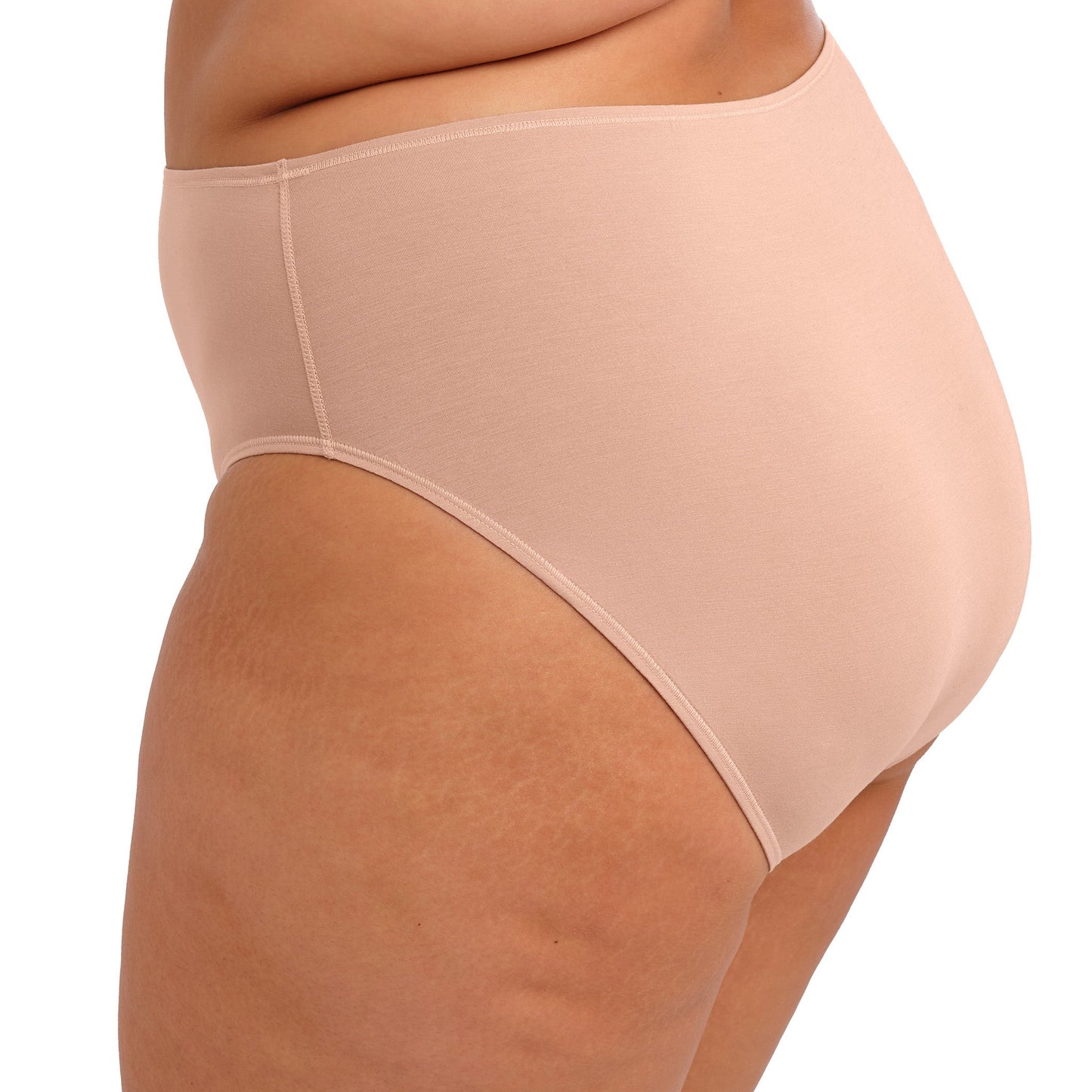 nude color  smooth lingerie briefs against a white background