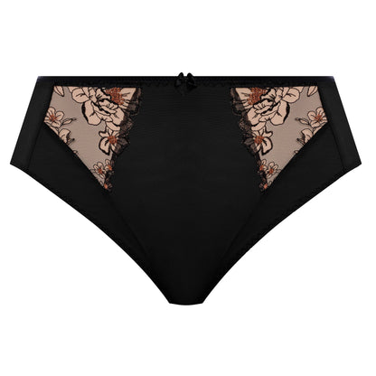 plussize highwaist  highleg brief in black mesh with flower details in almond