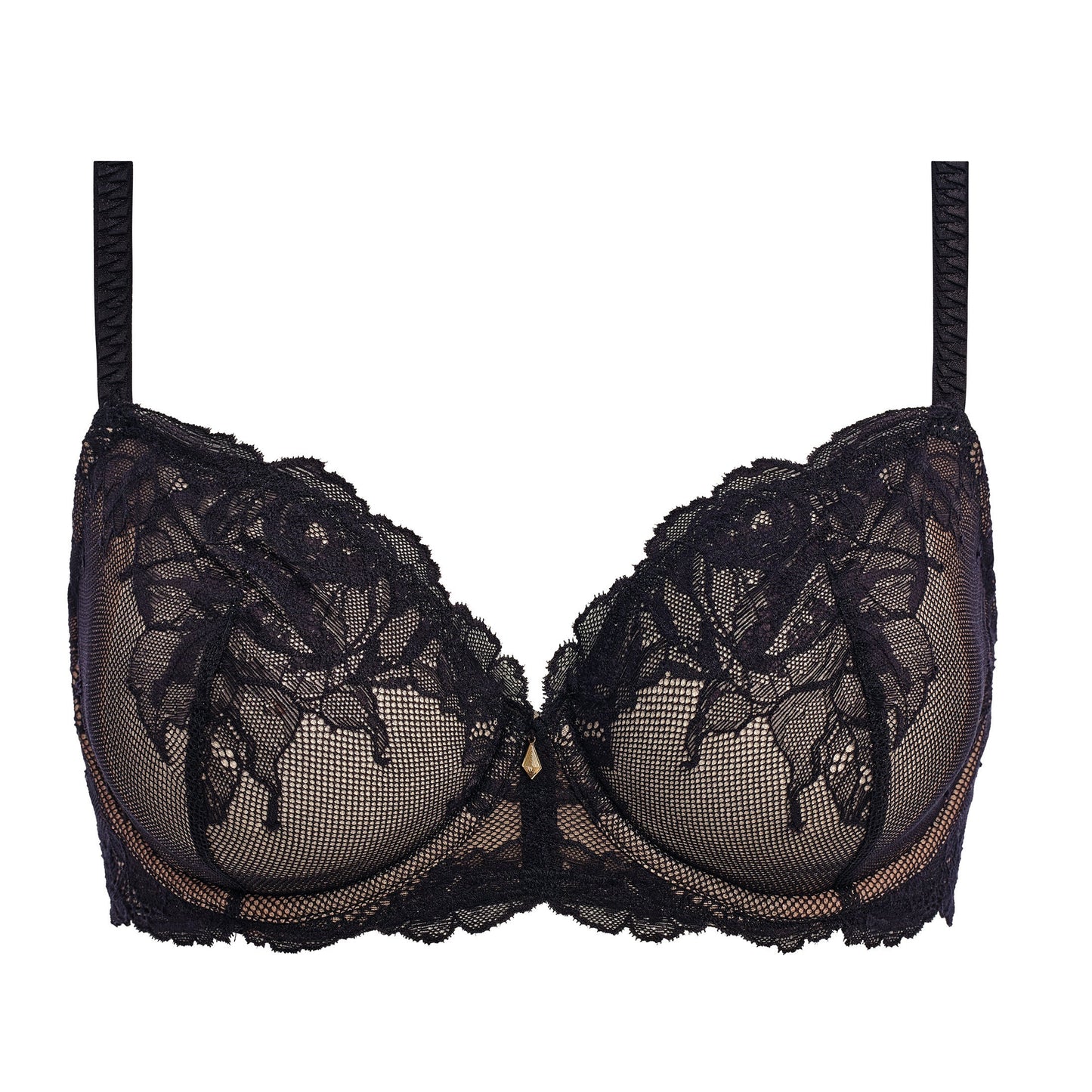 black lace bra with flower details