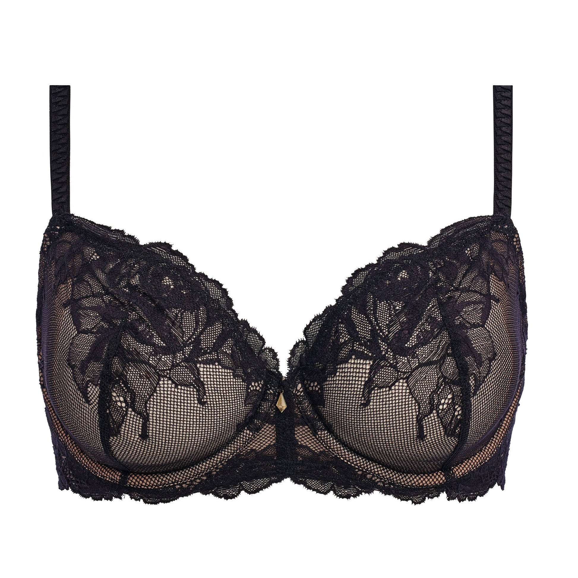 black lace bra with flower details