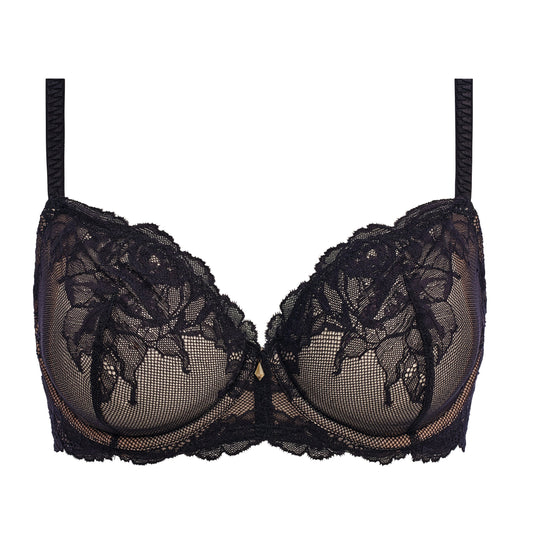 black lace bra with flower details
