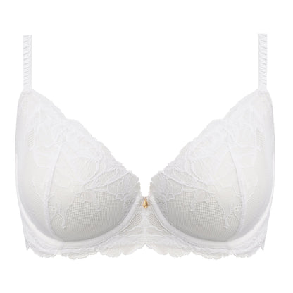 white lace bra with flower details