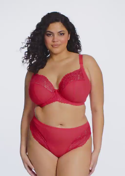 curvy woman wearing red lace lingerie